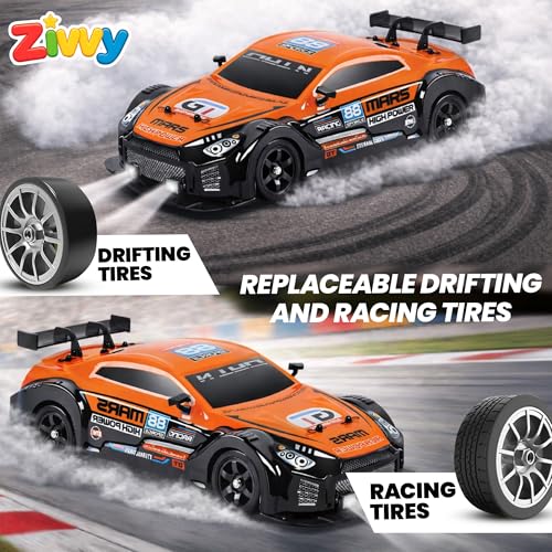 Image of Big Remote Control Car - Orange | 2.4G Drift Racing Car with 150 Meter Range, Smoke Effect, LED Lights & Music | Rechargeable RC Car Toy | Best Gift for Boys & Girls 2 3 4 5 6 7 8+ Years