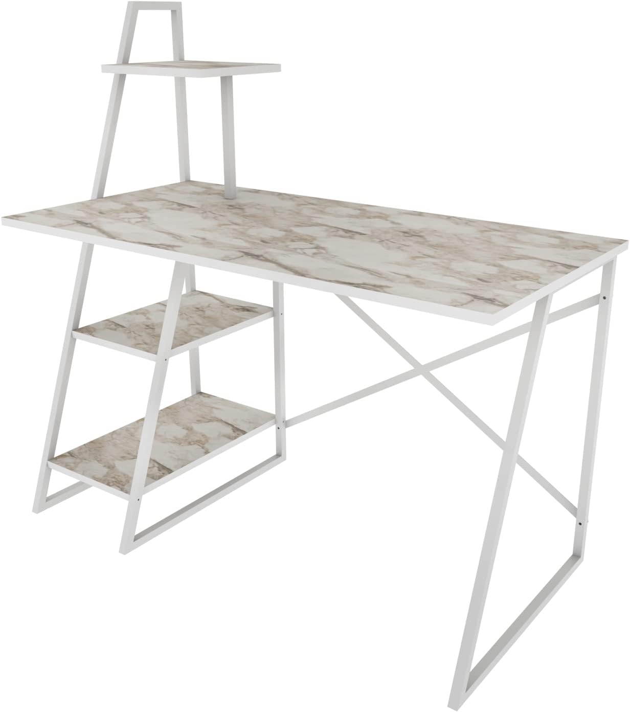 Decorotika Admira 47 inches Wide Wood Metal Industial Writing Computer Writing Desk with Shelving for Home Office - Ephesus White