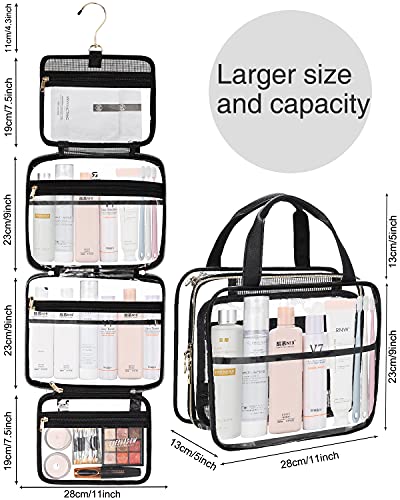 Hanging Toiletry Bag, Clear Travel Toiletry Bag with Detachable TSA Approved Small Clear Bag Airline 3-1-1 Carry On Compliant Bag Makeup Bag for Men and Women (Black)