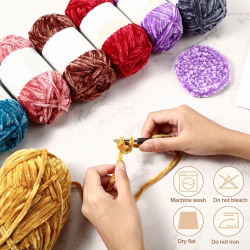 Image of Xinnun 12 Skeins 1116 Yards Chenille Velvet Soft Thick Plush Yarn Bulk for Crocheting Knitting Blanket DIY Weaving Craft, 6mm, 3.5 Oz /Skein(Elegant Color)