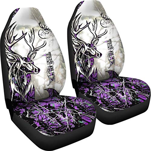 CHICKYSHIRT Deer Camo Camouflage Buck Hunting Front Car Seat Covers, Auto Seat Covers Set of 2, Universal Fit Most Vehicle, Cars, Sedan, Truck, SUV, Van (Style 3)