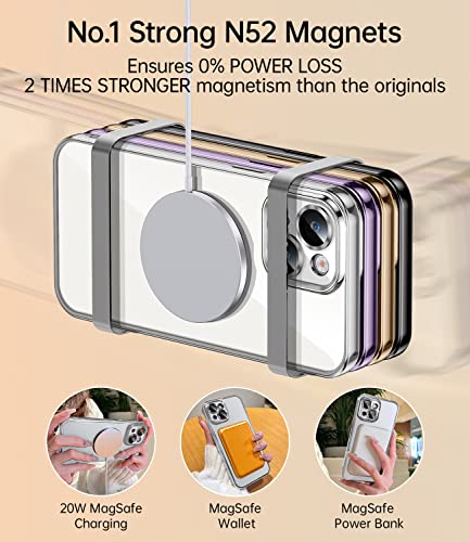 Jueshituo Magnetic Matallic Glossy Clear For Iphone 13 Case With Full Camera Cover Protection [No.1 Strong N52 Magnets] [Military Grade Drop Protection] For Women Girls Phone Case (6.1")-Silver #TOP4
