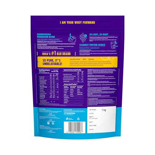 Image of Yogabar ProClean Whey Protein Concentrate 1kg | 27g Protein per Serve | Unflavoured Whey Protein Powder | Clean & Light | Patented & Clinically Tested Pro-Absorb Blend
