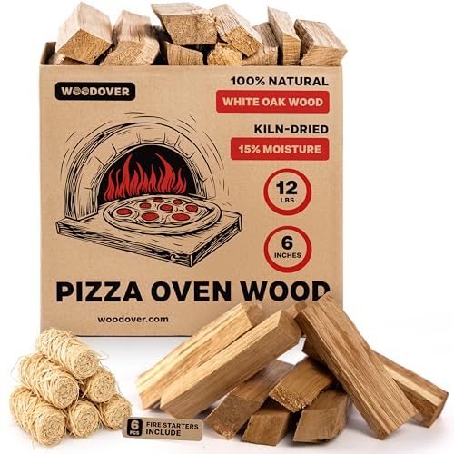 Comparison: Best Wood For Pizza Ovens 8 Pizza Oven Wood with Fire Starters, 12 lbs Kiln-Dried White Oak Logs (6 Inch) for Ooni, Solo Stove, Gozney – Low Smoke, Clean Split Firewood for Outdoor Cooking & Wood-Fired Pizza, Approx 800 cub.in.