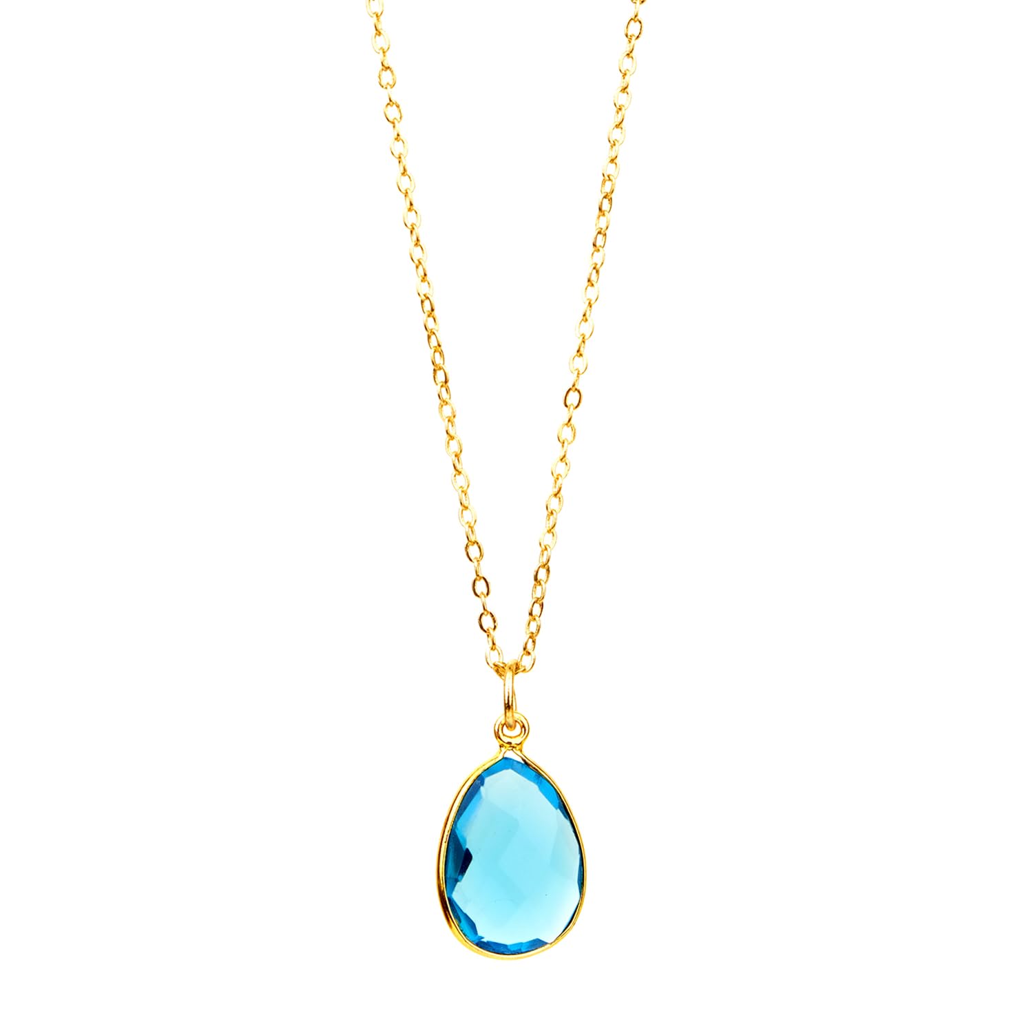 XPNSV Luxury Latest Blue Crystal Gold Finish Tear Drop Pendant Necklace Anti Tarnish & Light Weight Stylish Fashion Jewellery for Women & Girls
