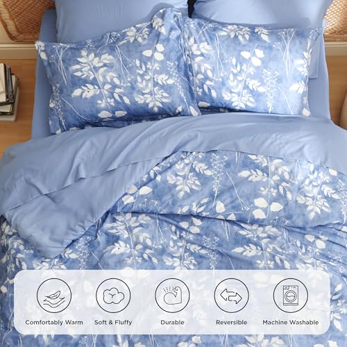Image of Bedsure Full Size Comforter Set - 7 Pieces Floral Blue Soft Bedding Sets, Full Bed in a Bag with Botanical Flowers Comforter, Sheets, Pillowcases & Shams