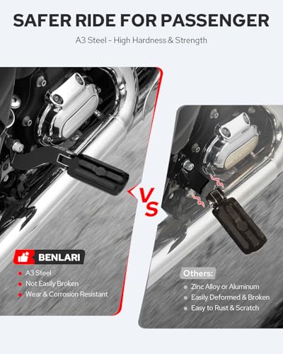 Image of Benlari Rear Passenger Foot Pegs, A3 Steel Passenger Mini Footboard Fit For Harley Davidson Touring Road King Street Glide Road Glide Electra Glide Ultra Classic 1993-2025 (Black)