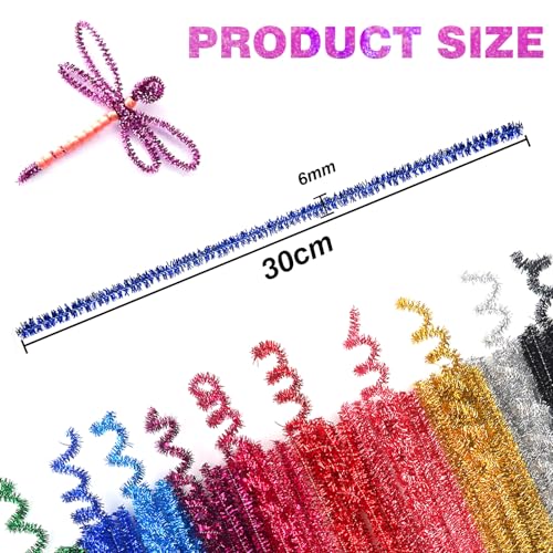 TOAOB 400pcs Glitter Pipe Cleaners 10 Colors Metallic Pipe Cleaners Craft Supplies 6mm x 12 Inch Chenille Stems Pipe Cleaners for Art DIY Crafts Decorations - Thumbnail 2