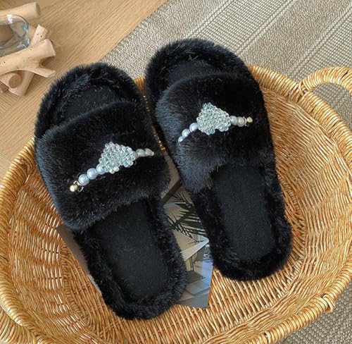 Women Plush Open Toe House Slippers Indoor Cotton Slippers with Pearl Soft Fuzzy Breathable Design for Home Lounging2