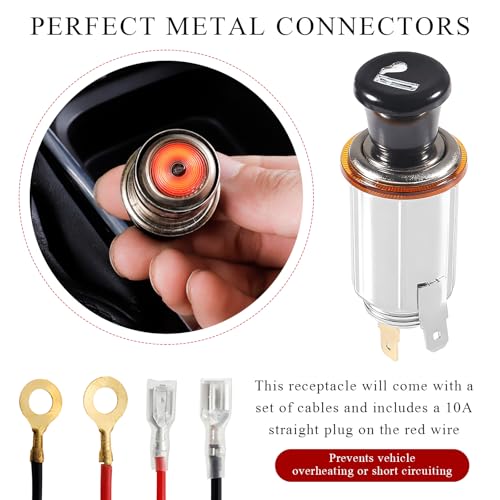 Image of Yourkar Car Cigarette Lighter, DC 12V Auto Cigarette Lighter Socket Plug Element, Cigarette Lighter with Cable for Most Cars, Trucks, Trailers, RVs, Boats (1PCS, Cigarette Lighter+Cable)