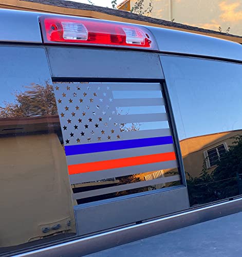 Image of Xinghe for Chevy Silverado GMC Sierra Chevrolet Colorado, Rear Middle Window American Flag Decals Stickers (Matte Black RedBlue Line, for 2004-2018 Sierra Silverado)