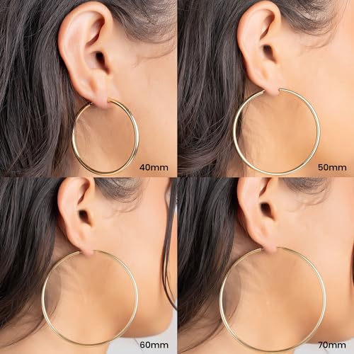 Barzel 18K Gold Plated Endless Hoop Earrings, 3mm Thick, Varying Sizes 40-70mm, High Polish Finish, Tarnish Free4