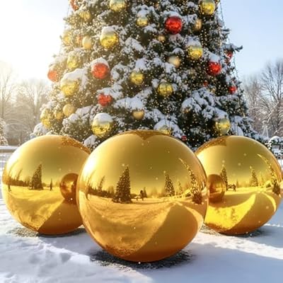 Seenelling 3 Pcs 19.7 Inch Inflatable Mirror Ball with Electric Pump Reusable Shiny Ball PVC Hanging Large Disco Balloon for Christmas Wedding Birthday Party Decoration(Gold)
