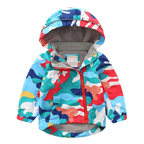 Kids Water Resistant Jacket Girls Fleece Lined Lightweight Windproof Hooded Jacket Boys Outdoor Hiking Skiing Coat