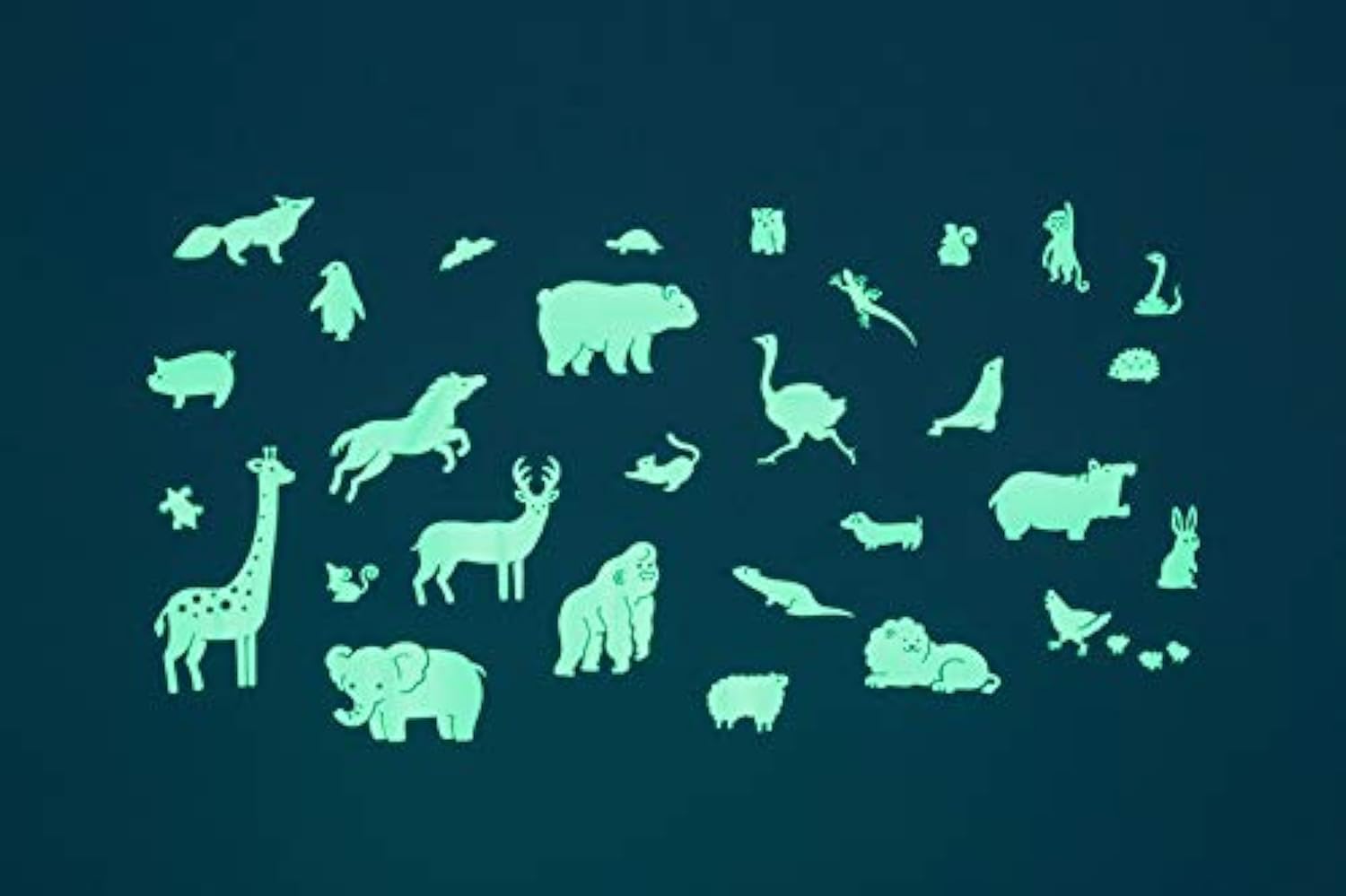 GLOPLAY Animal Series(29 pcs/Pack), Glow in The Dark Educational Wall Stickers, The Eco-Friendly and Brightest Wall Stickers for Ceiling, Bathtime, Bedroom, Party, Decor
