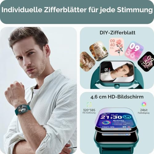 Smartwatch Herren Damen mit Telefonfunktion,1.8" Smart Watch Fitnessuhr mit Whatsapp und Alexa,Herzfrequenz Schlafmonitor… – Ansicht 6