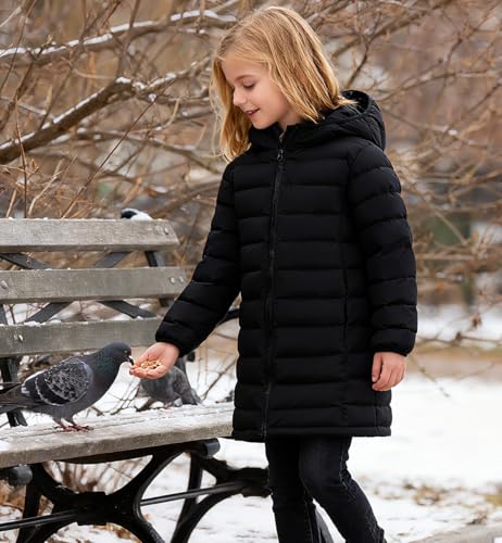 Enlifety 4-11T Girls Winter Coat Long Lightweight Hooded Puffer Jacket3