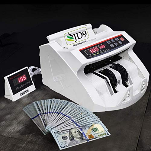 Image of JD9 Note Counting /Currency Counting Machine Note Counting Machine with UV /MG Counterfeit Notes Detection Function and External Display (Counting Speed - 1000 Notes /Min) (White)