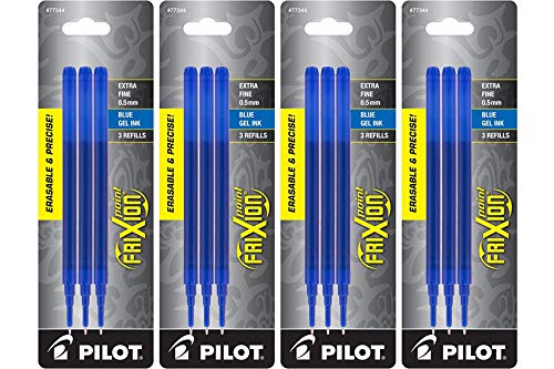 Pilot FriXion Point Erasable Gel Ink Refills, Extra Fine Point, 0.5mm, Blue Ink, 12 Refills