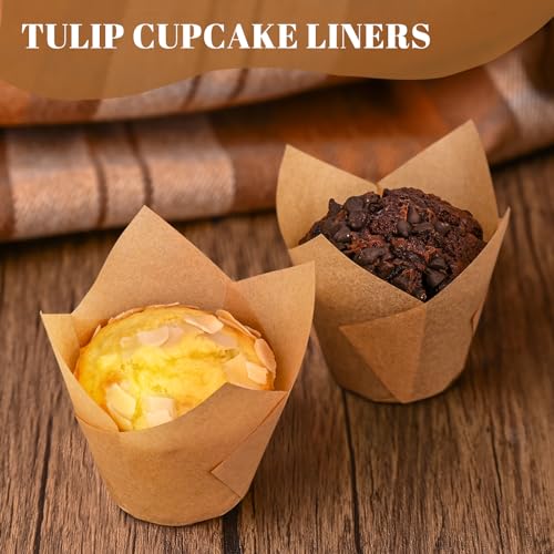 Neyimqr YJXZT 120 Counts Natural Tulip Cupcake Liners For Baking Cups, Food Grade Parchment Paper Muffin Liners Holders thumb #3