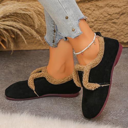 Women's Slip-On Casual Slippers Fuzzy Mules Comfortable Flat Lightweight Travel Shoes Plush Round Toe Flats Fleece Lined Furry Slippers Winter Warm Memory Foam House Indoor Cozy Shoes3