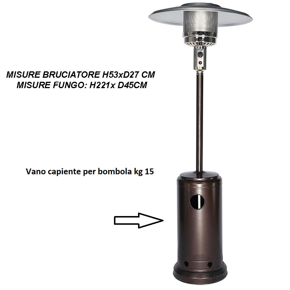 Stufa a gas gpl fungo per esterno locali eventi vano bombola 15 kg grande bruciatore Riscaldatore radiante riscaldante