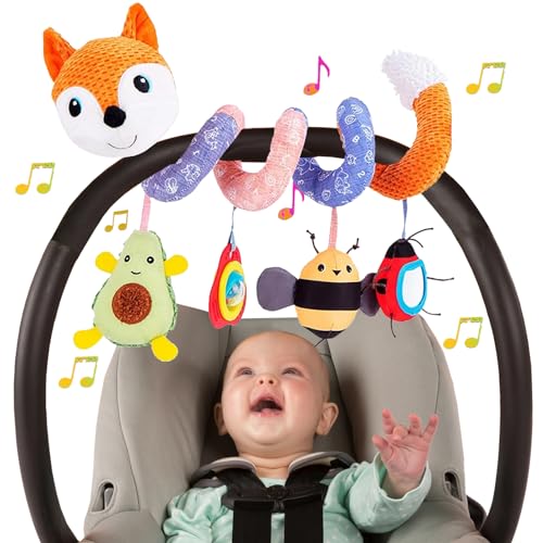 Image of Car Seat Toys, Baby Toy 3-6 Month Carseat Stroller Toys Infant Spiral Activity Toy 0-6 Months, Hanging Toys for Babies Newborn Boys Girls 0-6-12 Months - Orange Fox