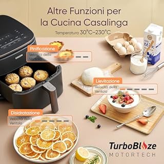 COSORI Friggitrice ad Aria Turbo Blaze 6 Litri, Air Fryer con DC Motore Tecnologia, 9 Funzioni & 5 Velocità della Ventola Automatica, 110 Ricette & 96 Tabelle di Cottura degli Ingredienti, 1725W