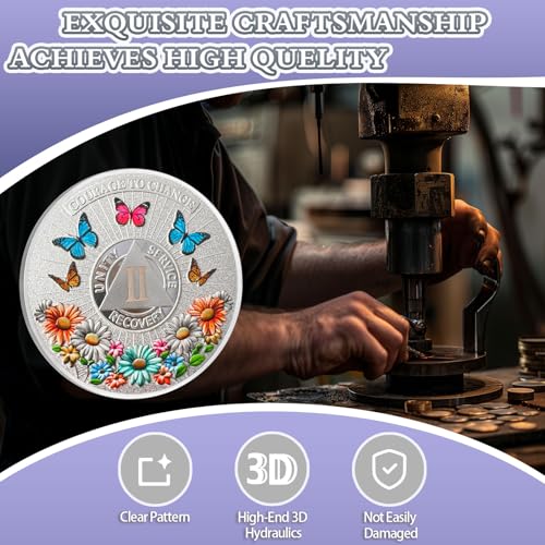 colorful sunflower 2 year sobriety coin butterfly two year sobriety chip courage to change aa chips and medallion silver aa coin recovery anniversary token sobriety gifts for men women