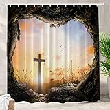 Batmerry Stone Sunrise Christian Decorative Shower Curtain, Jesus is Risen Christian Easter Shower Curtain Cute Long Wide Shower Curtain for Bathroom Farmhouse Bathtub Waterproof Washable
