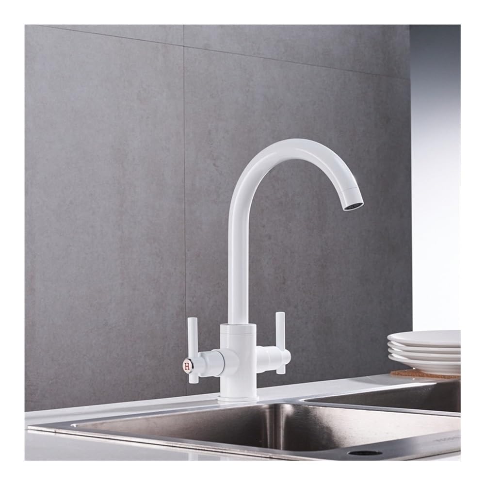 Kitchen Faucets Double Hands Round Bathroom Sinks Taps Mix Water Tap XT-16(White)