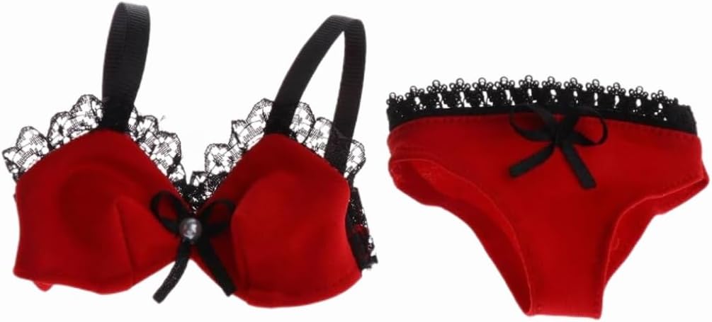 misppro Doll Clothes Lace Underwear Brassiere + Underpants Set for 1/3 SD Doll (White) (Red)
