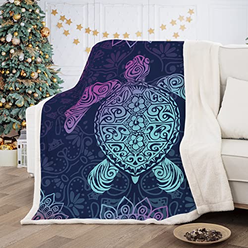 HAVOP Turtle Blankets Throws For Kids Boys Girls And Adults Soft Sherpa Blanket Sea Animal Print Fleece Throw Blanket Pruple and Blue Fuzzy Blanket Gifts for Turtle Lovers 130 x 150 cm - Image 4