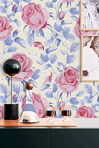 Floral Peel and Stick Wallpaper Floral Contact Paper Decorative Wallpaper Purple Vintage Floral Wallpaper Self-Adhesive Contact Paper for Wall Covering 17.7