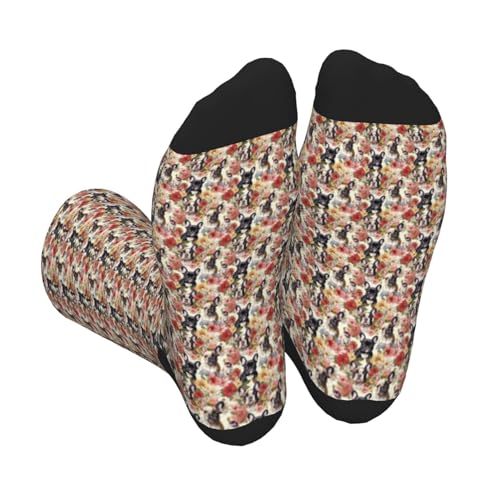Tamiger Calze con stampa di bulldog francese e fiori per un comodo abbigliamento quotidiano traspirante per sport escursionismo casual accessori, 2 Nero-2, Taglia unica