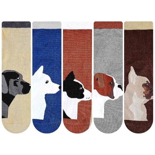 SukModen Lustige Socken Damen Bunte Socken aus Baumwolle, Hundemotiv & Weihnachts-Motiv, Katzensocken Tier-Motiv, Geschenkidee für Frauen Geburtstag & Weihnachten,Valentinstag-Geschenk für sie,5 Paare