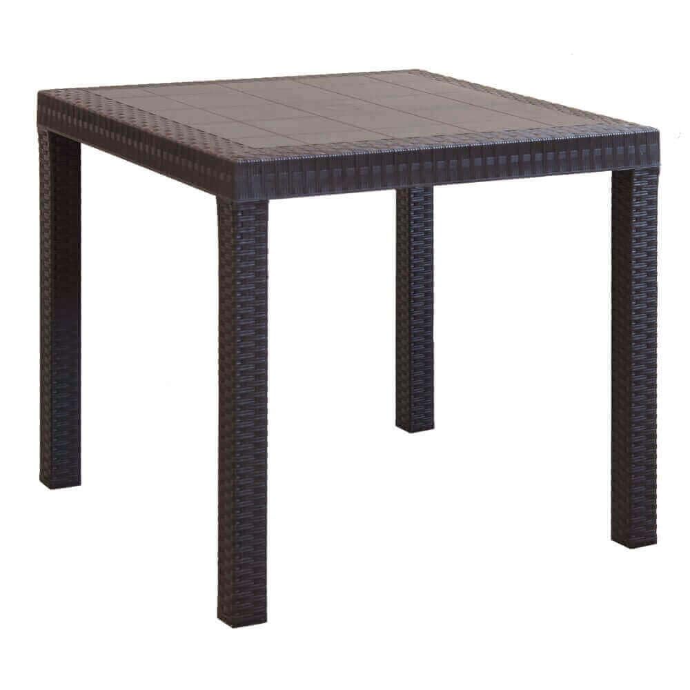 milani home - tavolo da giardino quadrato fisso in wicker stampato marrone 80 x 80 cm, in polipropilene, per terrazzo portico e locale bar