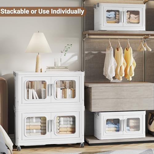 Image of BROVIEW 600 Qt Extra Large Stackable Storage Bin with Lids, 4 Pack White