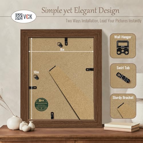 Image of VCK 8x10 Picture Frame Set of 3, Brown Wood Frames, Gallery Wall Decor Photo Frames for Wall Mounting Horizontally or Vertically