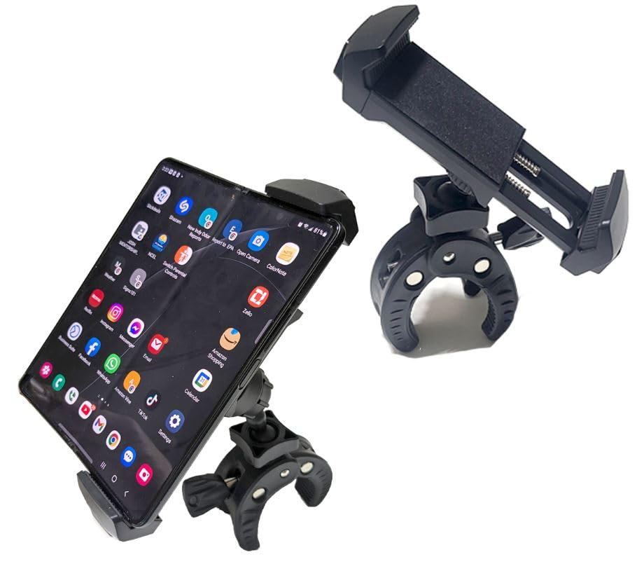 Phone mount and holder compatible with Samsung Z Fold 2 3 4 5 Pixel Fold | BIke, bicycle, car dashboard, treadmill, handlebar, elliptical, stroller, rail, handle, roundbar, golf cart