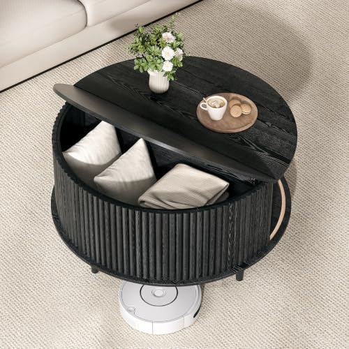 Image of JOINICE 31.5 inch Round Coffee Table with Storage for Living Room, Black