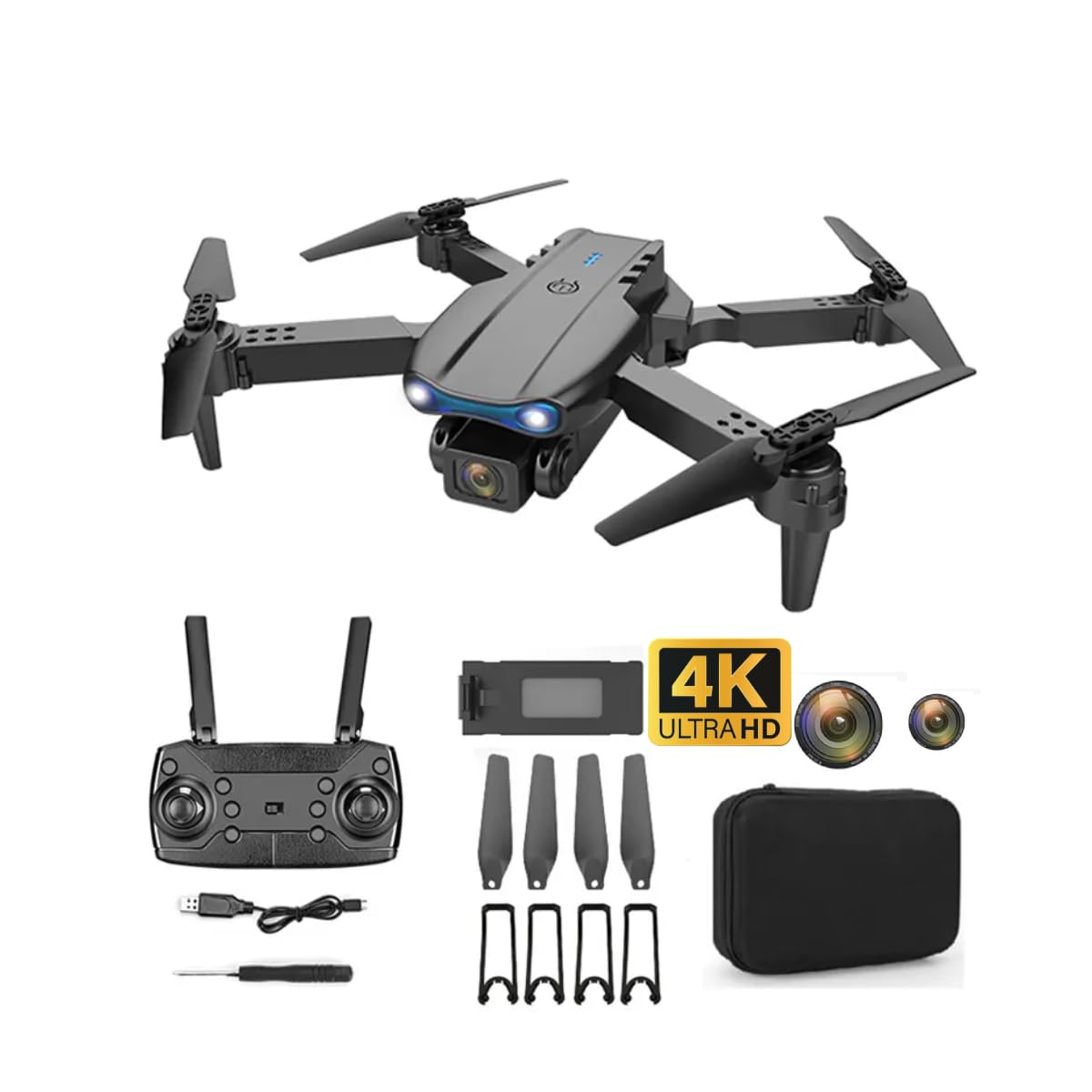 DIGI CORE E99 Pro Drone With Dual Camera 4K UHD For Adults FPV Foldable Remote Control Drone 3D Flips Altitude Hold Gesture One Key Takeoff-Landing APP Control With Carrying Case Mini Drone 50X Zoom