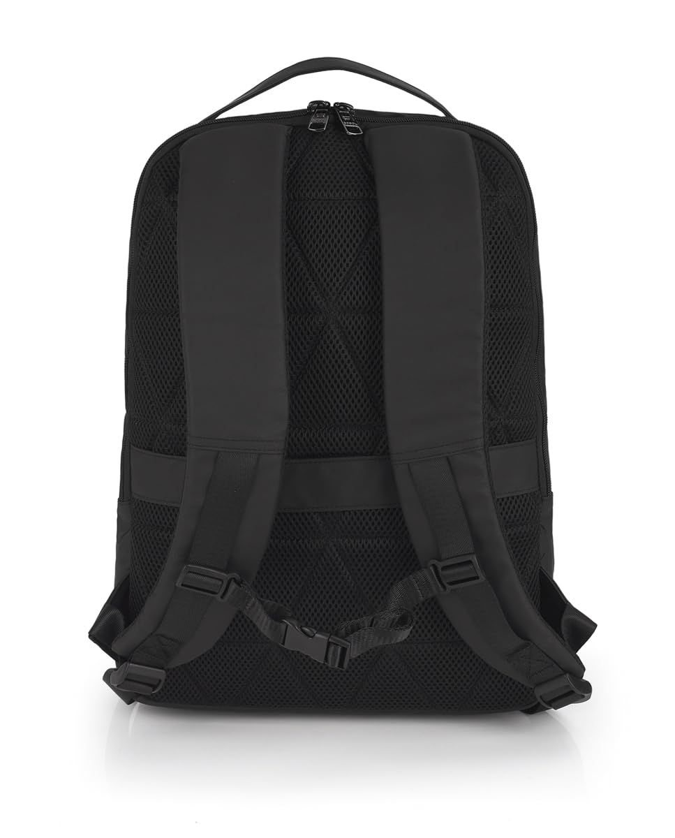 Gabol - Mochila para Portátil 15,6" Bonus 31x44x13 cm - Capacidad 15L - 2 Compartimentos, Acople a Maleta y Cierre de Seguridad - Diseño Español en Poliéster Resinado y Piel Sintética - Negro