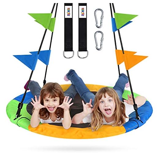ZNCMRR Flying Saucer Tree Swing Set 40 Inch for Kids & Adults Outdoor Toys with Hanging Straps, Hooks, and Pennants, 660lb Weight Capacity, Great for Playground Swing, Backyard and Playroom