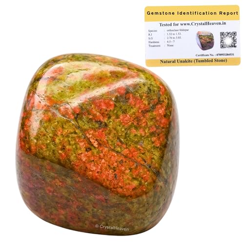 Image of Certified Unakite Crystal Healing Tumbled Stone, Natural Polished Crystals for DIY Crafts, Manifestation, Meditation, Pooja Feng Shui and Reiki Healing (30 Grams)