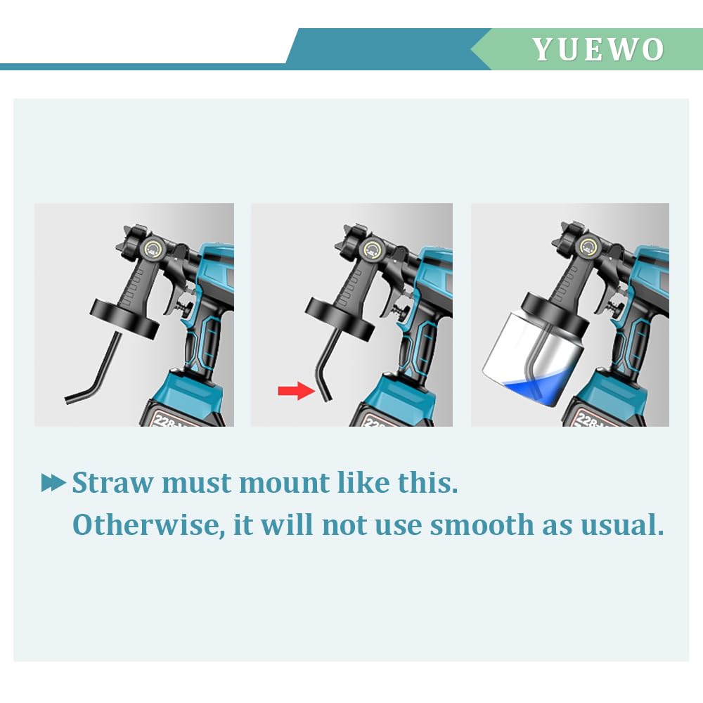 YUEWO Pistola de Pintura,Sistema de pulverización de pintura a batería con 5 Boquillas de Cobre y Filtro,1000 ml/min, 3 Modos de Pintar,Tanque Desmontable 1000ml,Batería de 3.0Ah y cargador individual
