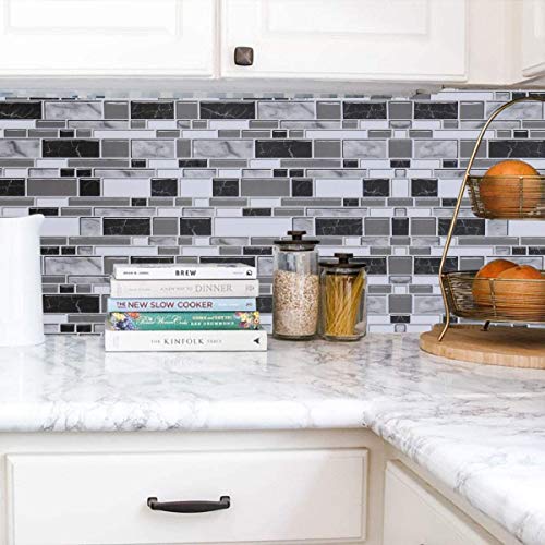 Black and White Peel and Stick Wallpaper for Kitchen,11.8inch x 393.7inch Kitchen Wallpaper Bathroom Self Adhesive Wall Paper Waterproof Countertop Removable Wallpaper Backsplash Vinyl Film Decoration - Thumbnail 7