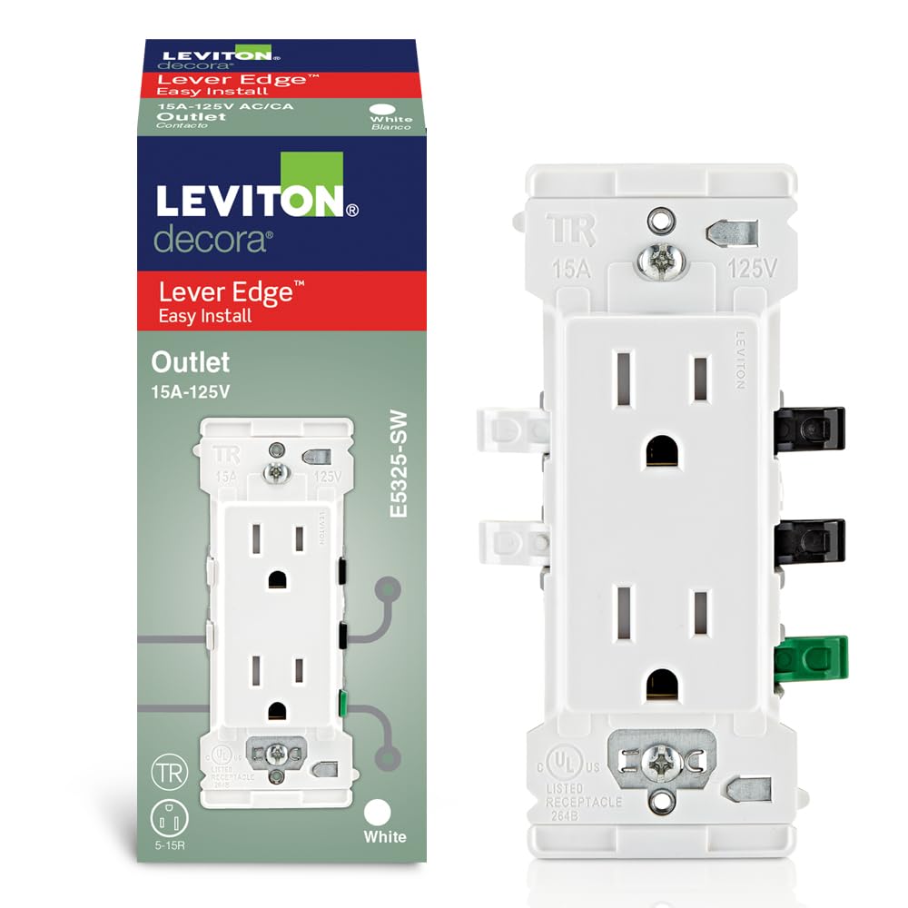 Leviton Lever Edge 15 Amp Tamper-Resistant Duplex Wall Outlet, E5325-SW, White
