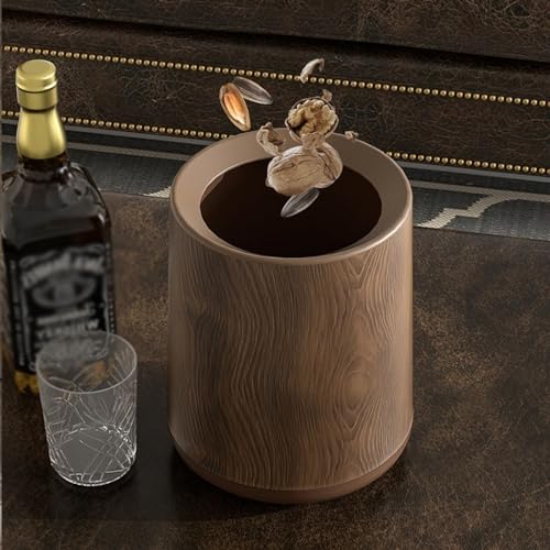 Papelera de escritorio redonda con textura de madera premium y balde interior lavable 7
