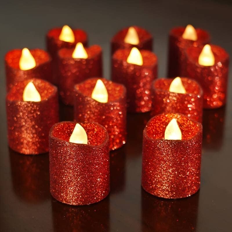 SATYAM KRAFT 6 Pcs LED Tea Light Glitter Candles | Flameless & Sm...